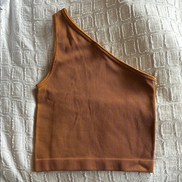 One-Shoulder Ribbed Top in Brown - Picture 3 of 3